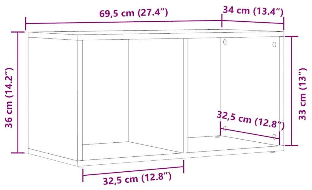 LP kézműves tölgy színű szerelt fa tárolódoboz 69,5x34x36 cm