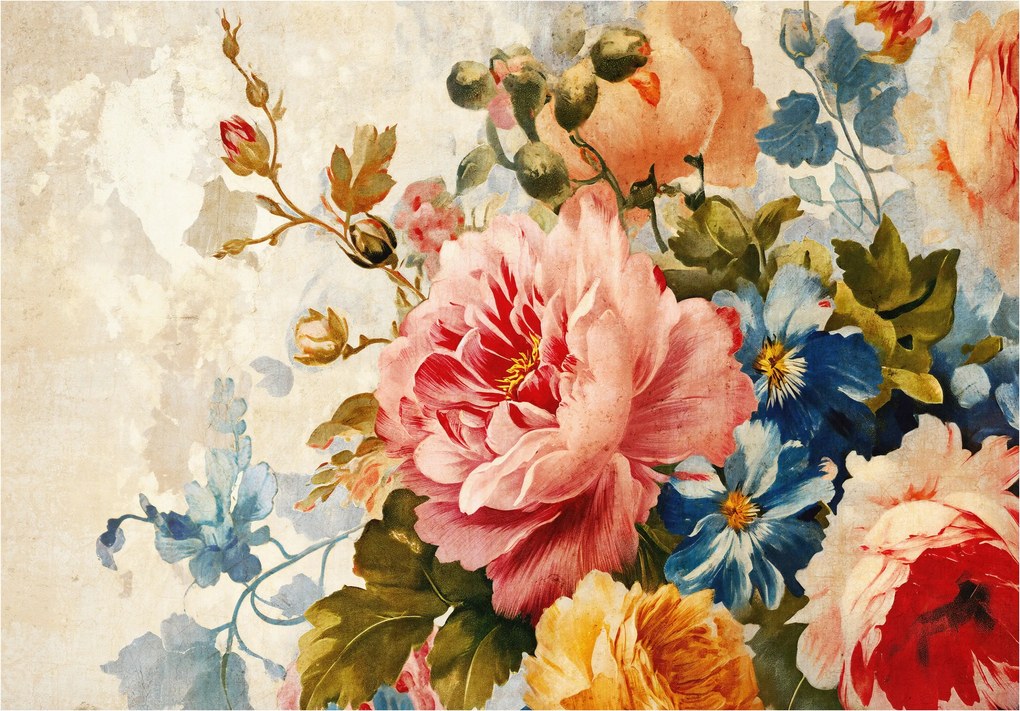 Fotótapéta Bazsarózsa és vinil rózsák Virágos Vintage 312x219 +ragasztó