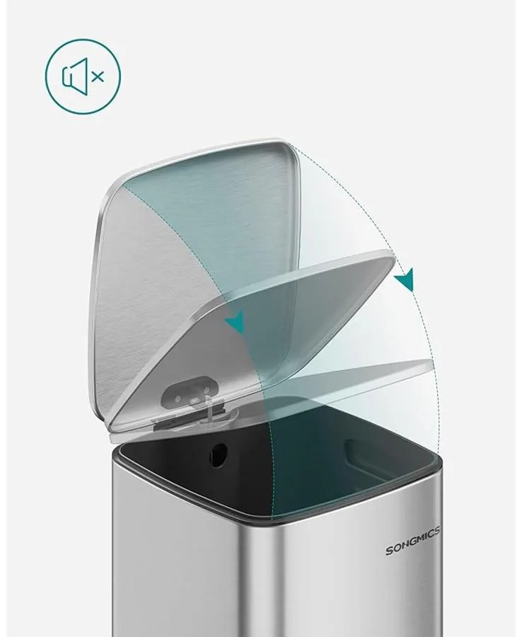 30 literes acél pedálos szemetes belső vödörrel, metál ezüst