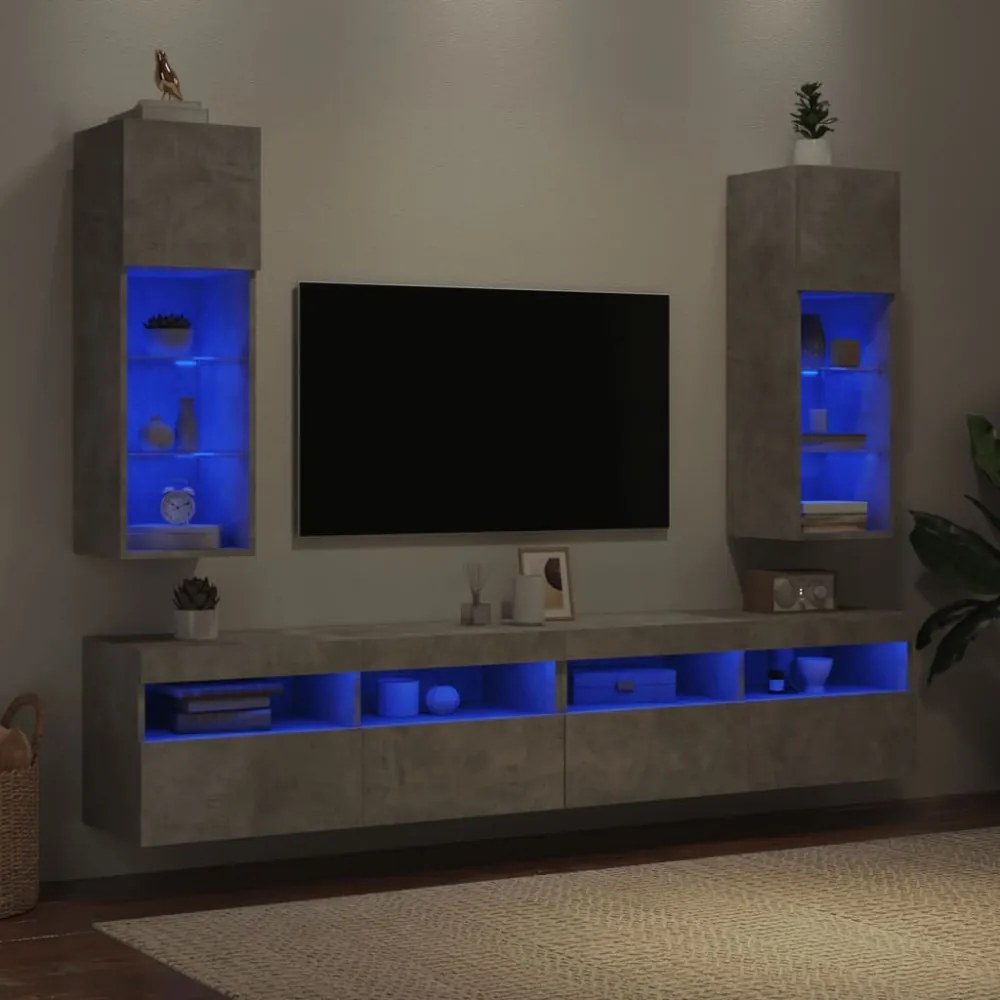 2 db betonszürke TV-szekrény LED-világítással 30,5 x 30 x 90 cm