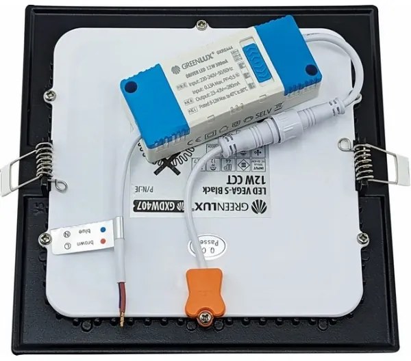 LED Beépíthető lámpa VEGA LED/12W/230V 2900/3900/5800K 17,5x17,5 cm fekete