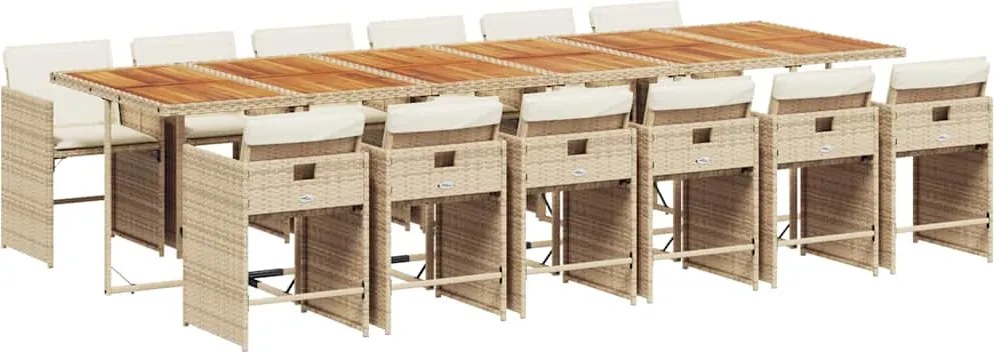 vidaXL 13 részes bézs polyrattan kerti étkezőgarnitúra párnákkal