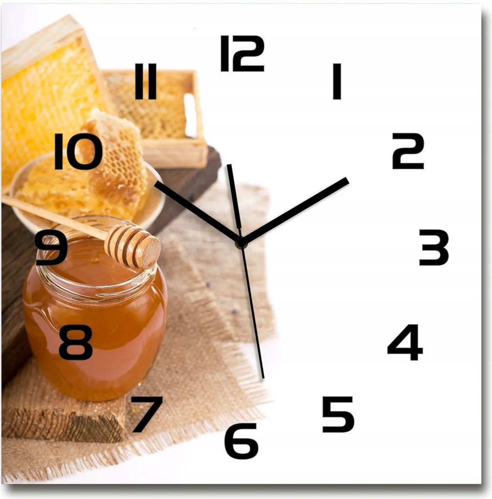 Nagy üveg falióra, csendes mechanizmus Méz 60x60 cm