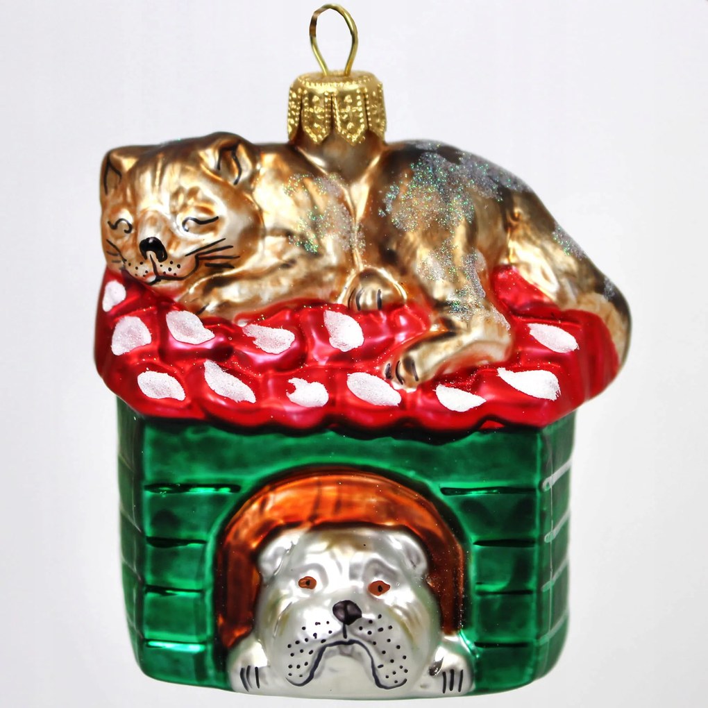 Kézzel díszített üveggömb macska és kutya