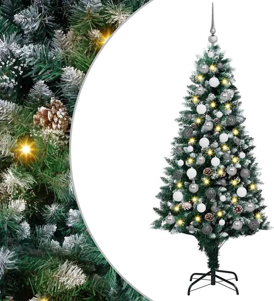 vidaXL Mű karácsonyfa 300 LED-del Zöld 180 cm PVC és Acél és Műanyag