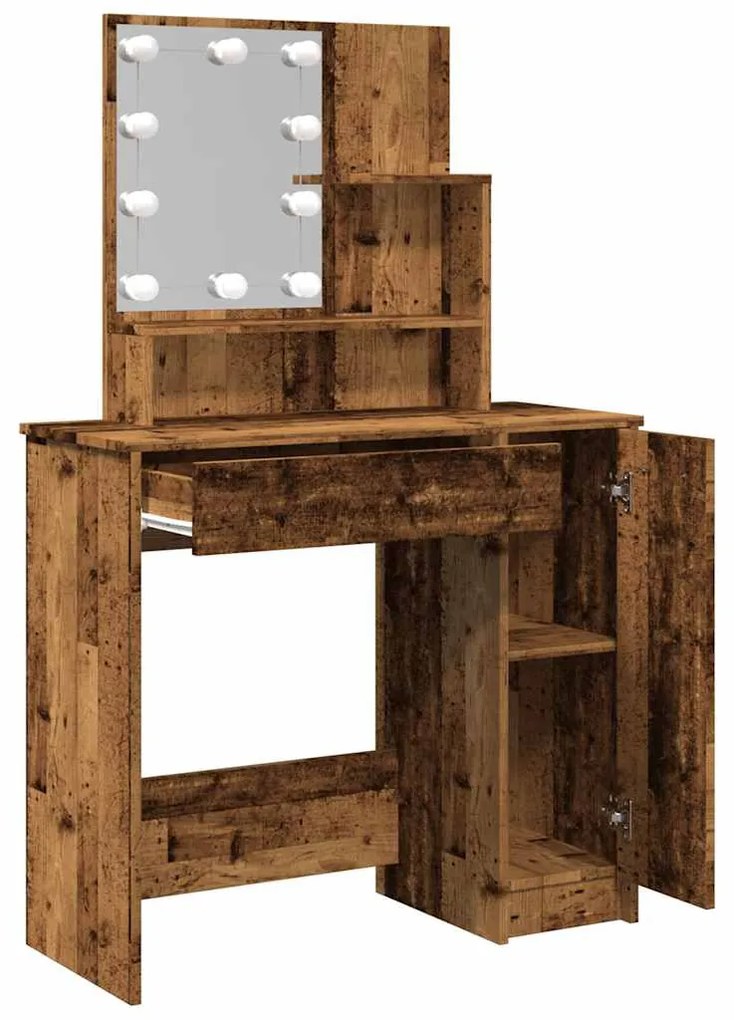 antik fa színű LED.es fésülködőasztal 86,5 x 35 x 136 cm