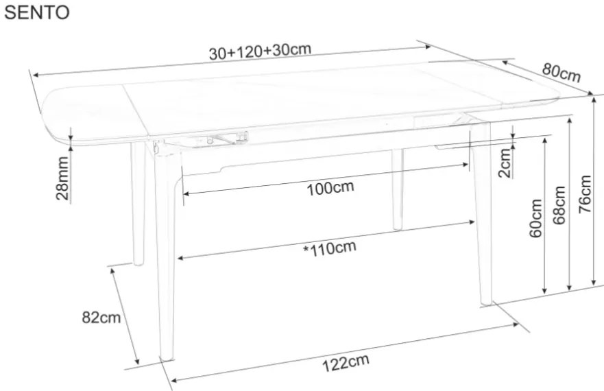 Sento bővíthető étkezőasztal szürke/fekete 120-180cm