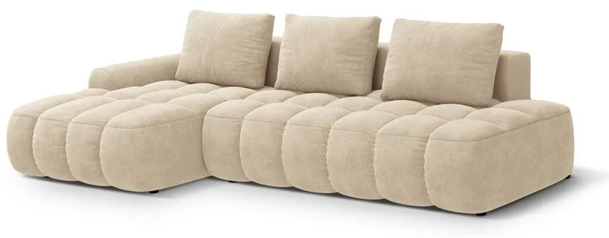 Bézs bársony kinyitható-tárolóhelyes sarokkanapé (bal oldali-heverő résszel) Linz – Cosmopolitan Design