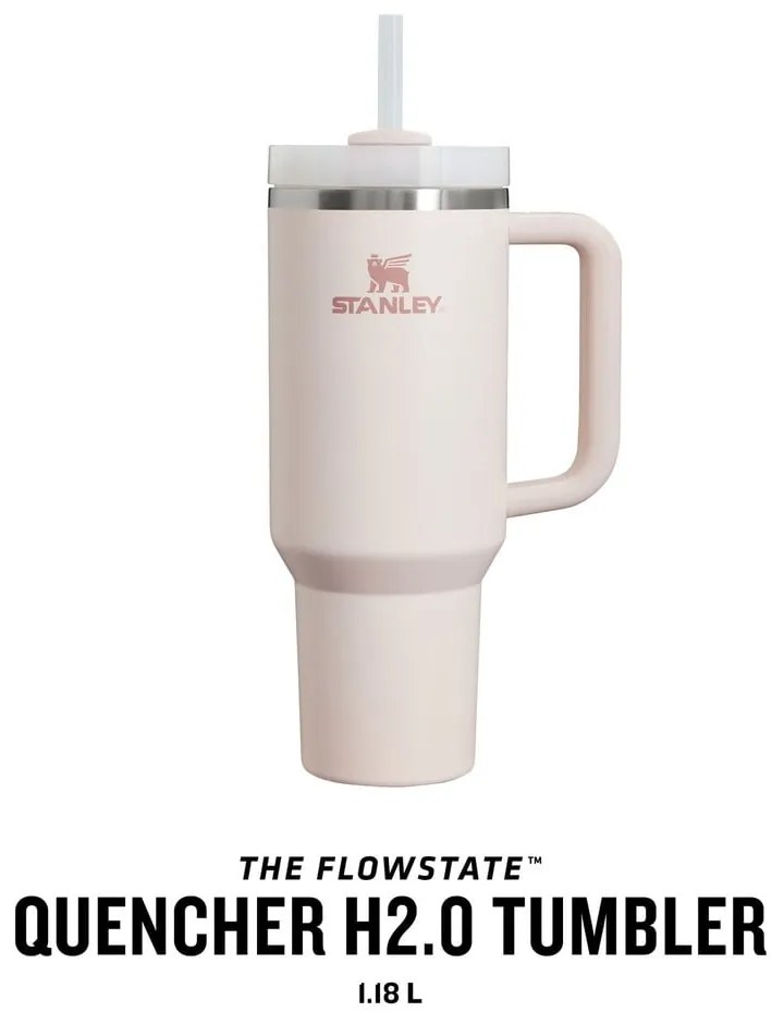 Világos rózsaszín rozsdamentes acél termosz szívószállal 1,18 l Quencher H2.0 FlowState Tumbler Rose Quartz – Stanley