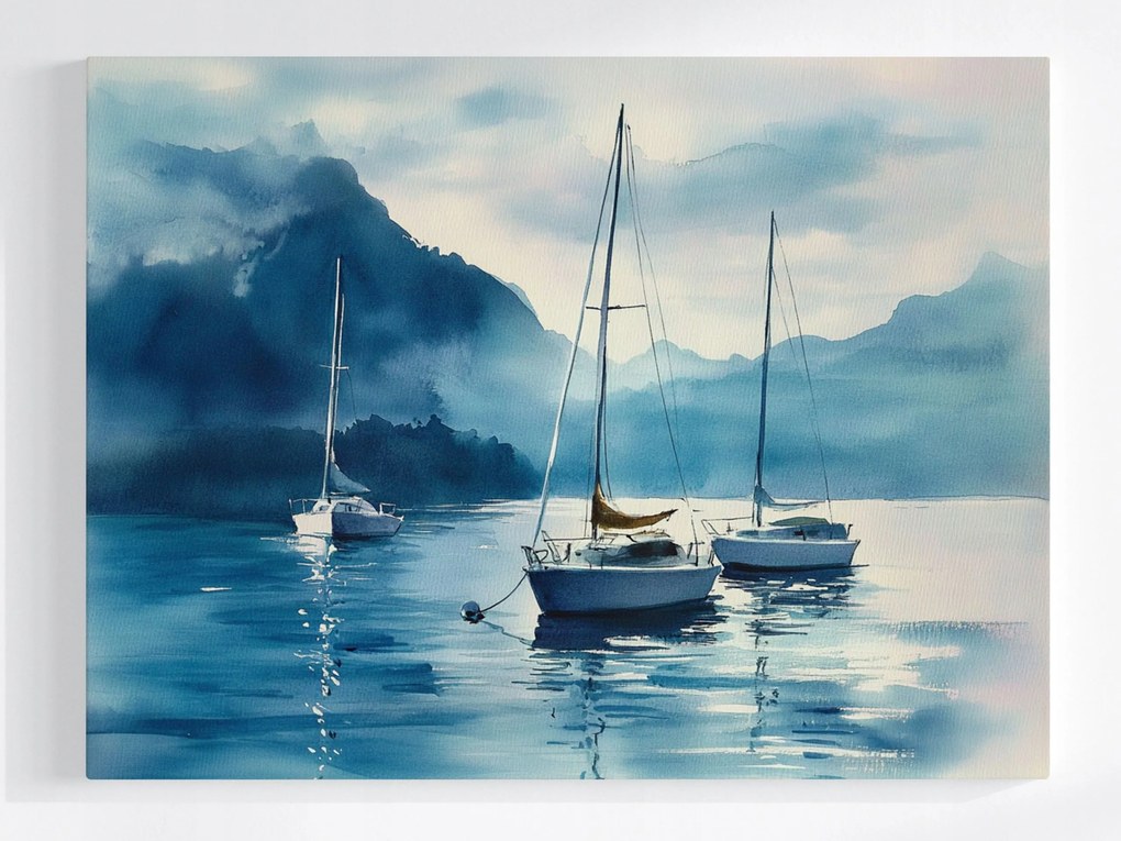 Poszter Tájkép Víz Öböl Hegyek Hajó Yacht Vitorlás 80x60