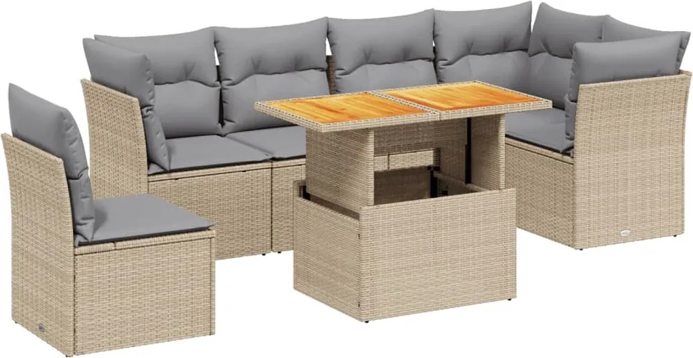 vidaXL 7 részes bézs polyrattan kerti ülőgarnitúra párnákkal