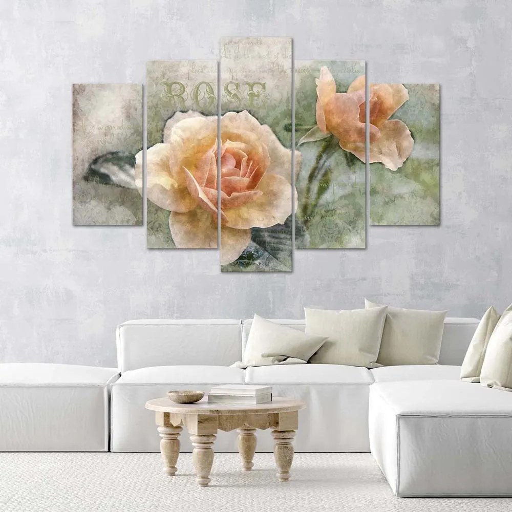 Gario Vászonkép Tea rózsák shabby chic - 5 részes Méret: 150 x 100 cm