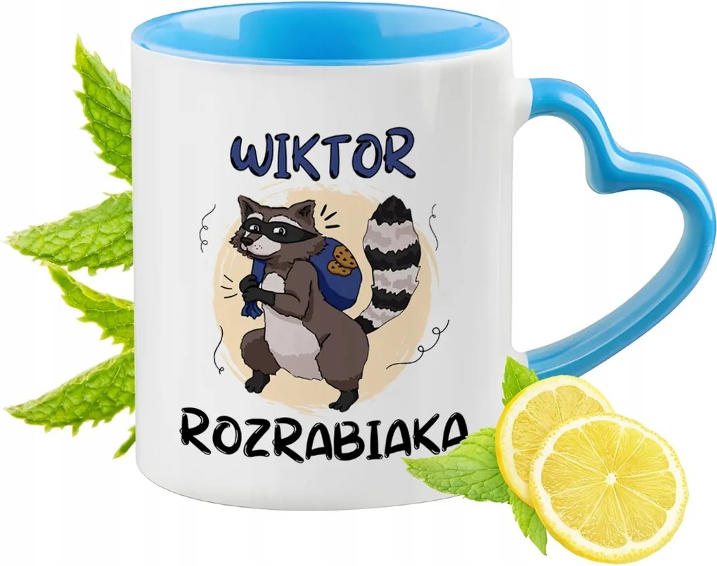 Kék bögre szív alakú füllel Viktornak Ideális Ajándék