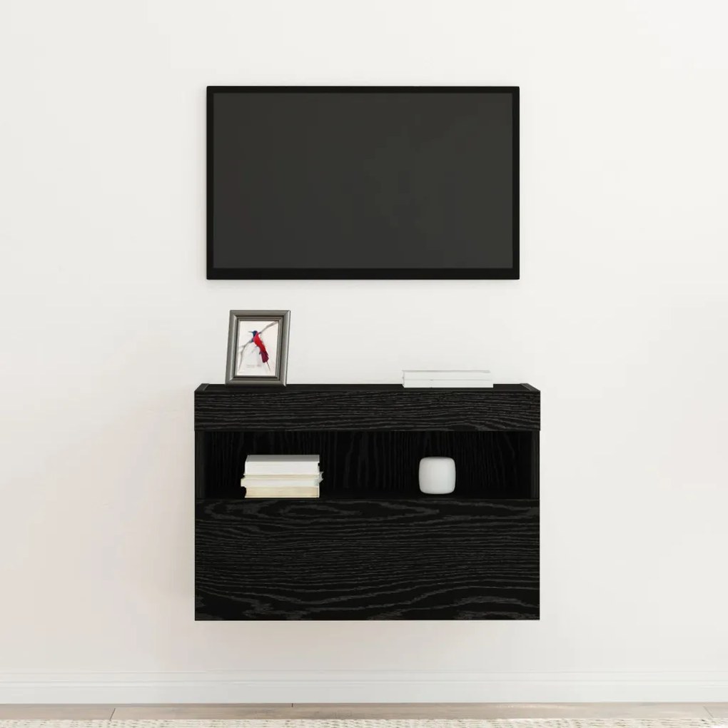 TV Fali Szekrény LED Fénnyel Fekete Tölgy 60x30x40 cm