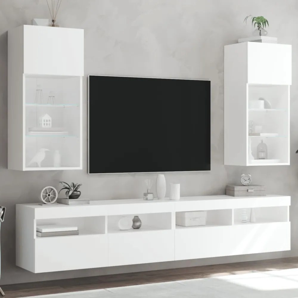 2 db fehér TV-szekrény LED-világítással 40,5 x 30 x 90 cm