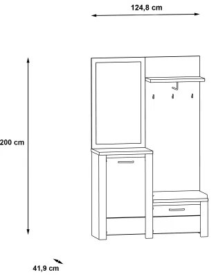 Előszobafal tükörrel HIRO fehér/szürke