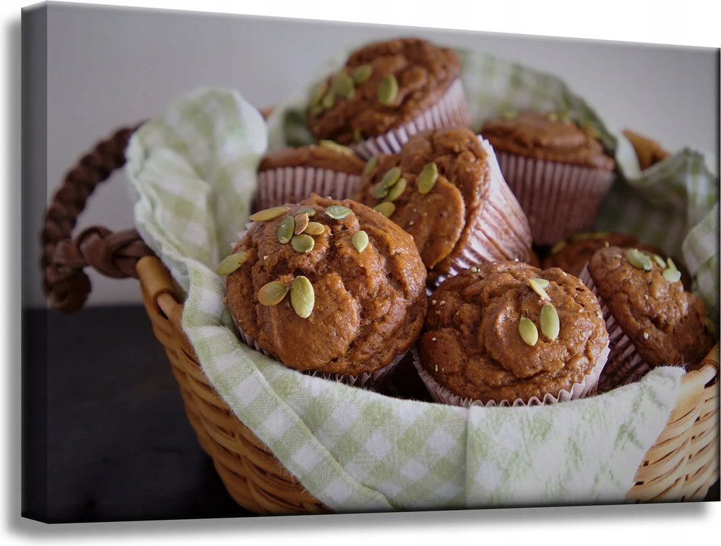 Vászonkép Konyha Muffinok és kosár 60x40