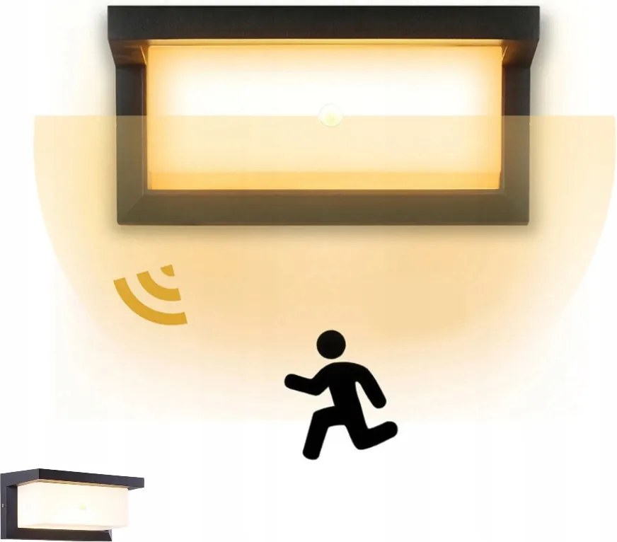 Kültéri Fali Lámpa Mozgás- És Szürkületérzékelővel Homlokzati Lámpa 18w