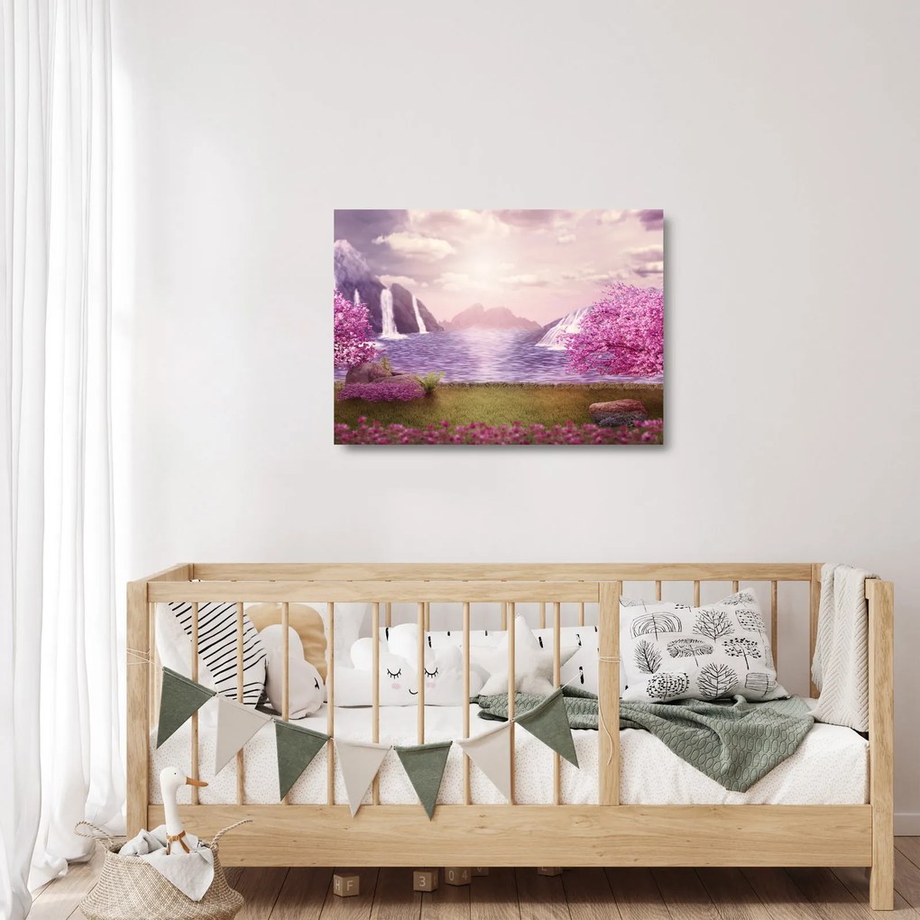 Rózsaszín fák képe fóval (üvegen) (70x50 cm)