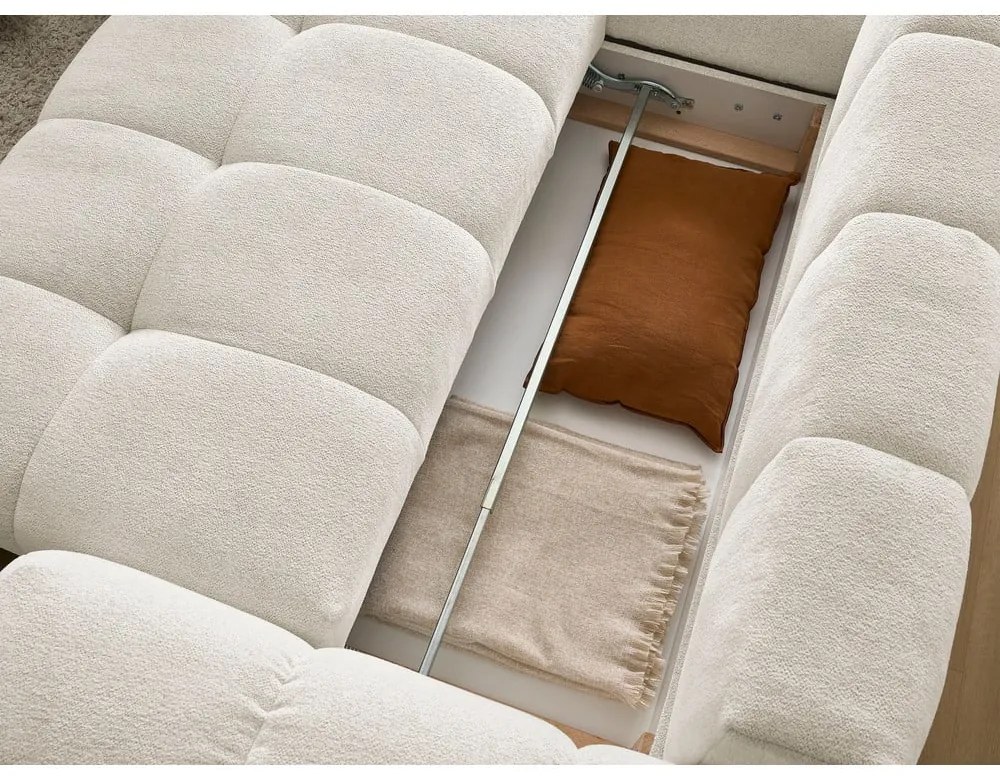 Fehér zsenília kinyitható-tárolóhelyes sarokkanapé (bal oldali-L alakú) Everest – Bobochic Paris