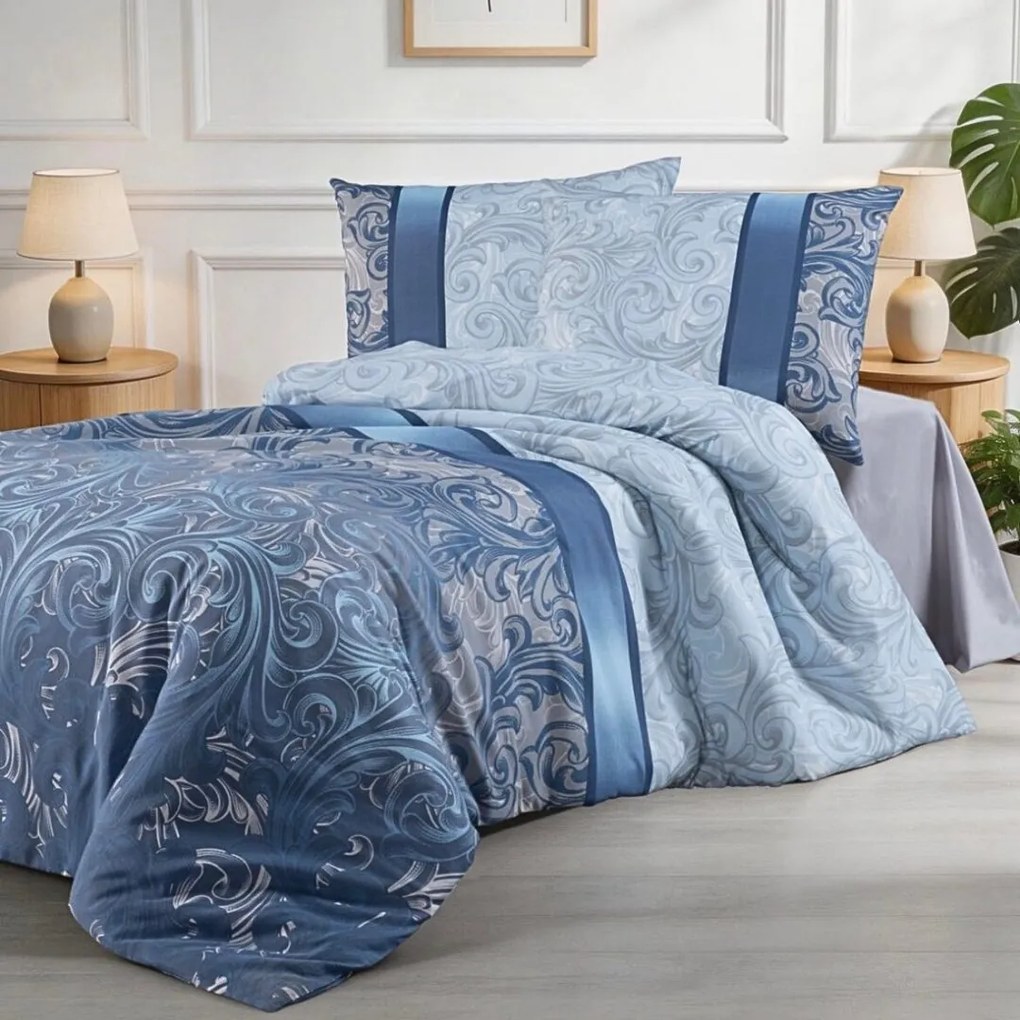 Charlotte kék pamut ágyneműhuzat TiaHome - 1x Párna 90x70cm, 1x Paplan 140x220cm