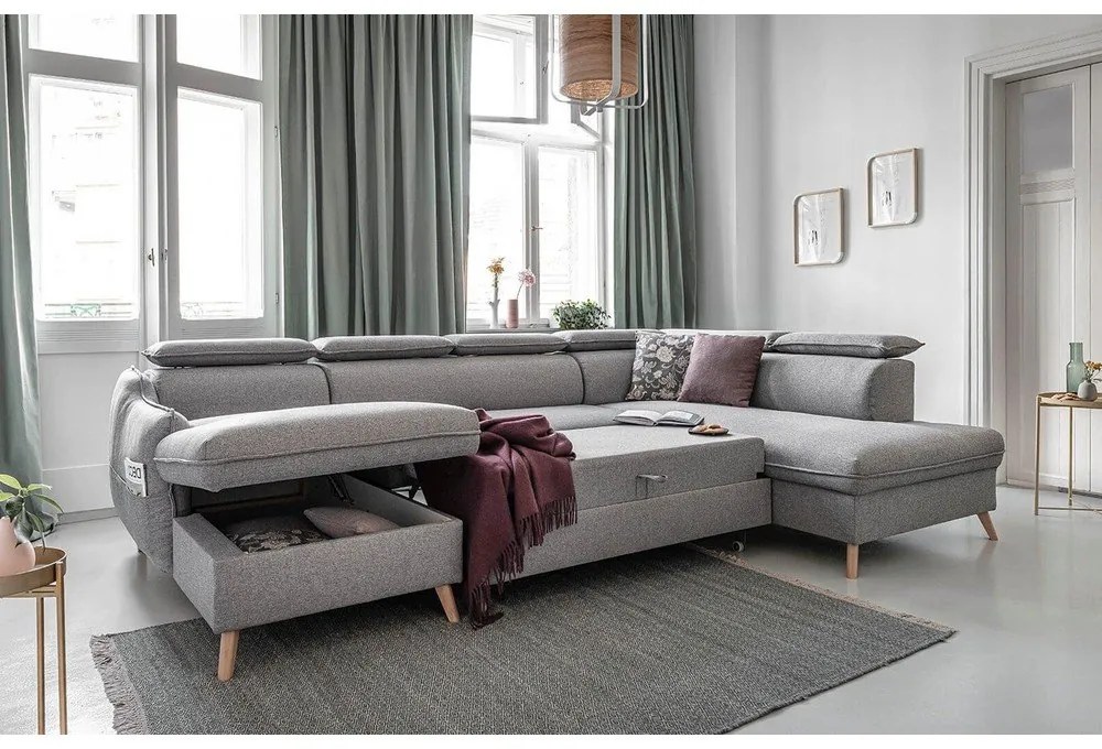 Világosszürke kinyitható sarokkanapé (jobb oldali) Sweet Harmony – Miuform