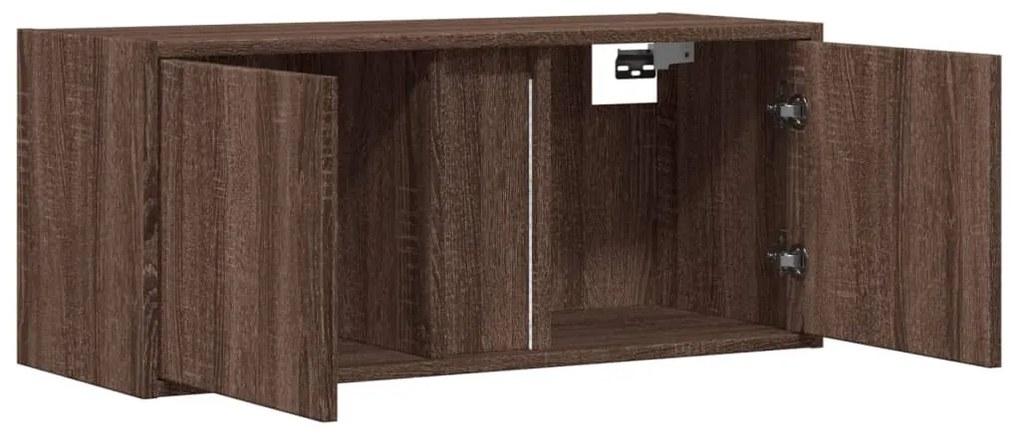 barna tölgyszínű fali TV-szekrény LED-del 80x31x35 cm