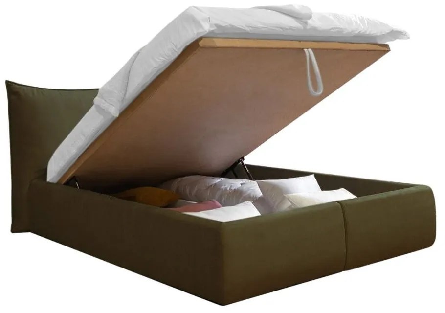 Sötétzöld kárpitozott ágyneműtartós franciaágy ágyráccsal 180x200 cm Jade – Bobochic Paris