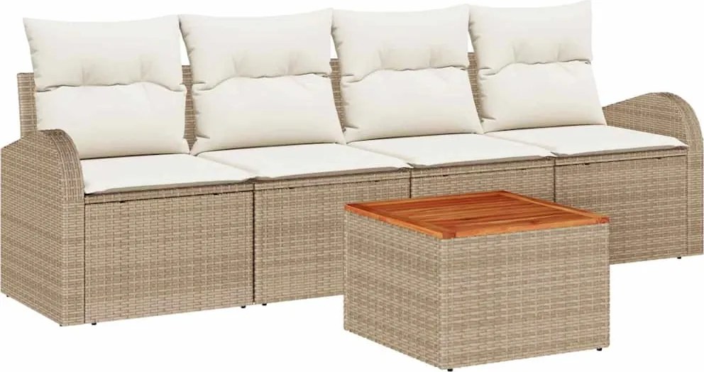 vidaXL Kerti Kanapé Szett párnával 5 pcs Bézs polirattan