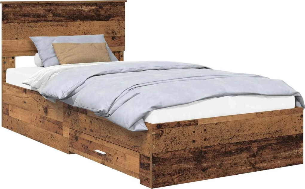 vidaXL Ágykeret fejtámlával fiókkal Öreg fa 100 x 200 cm Faanyag