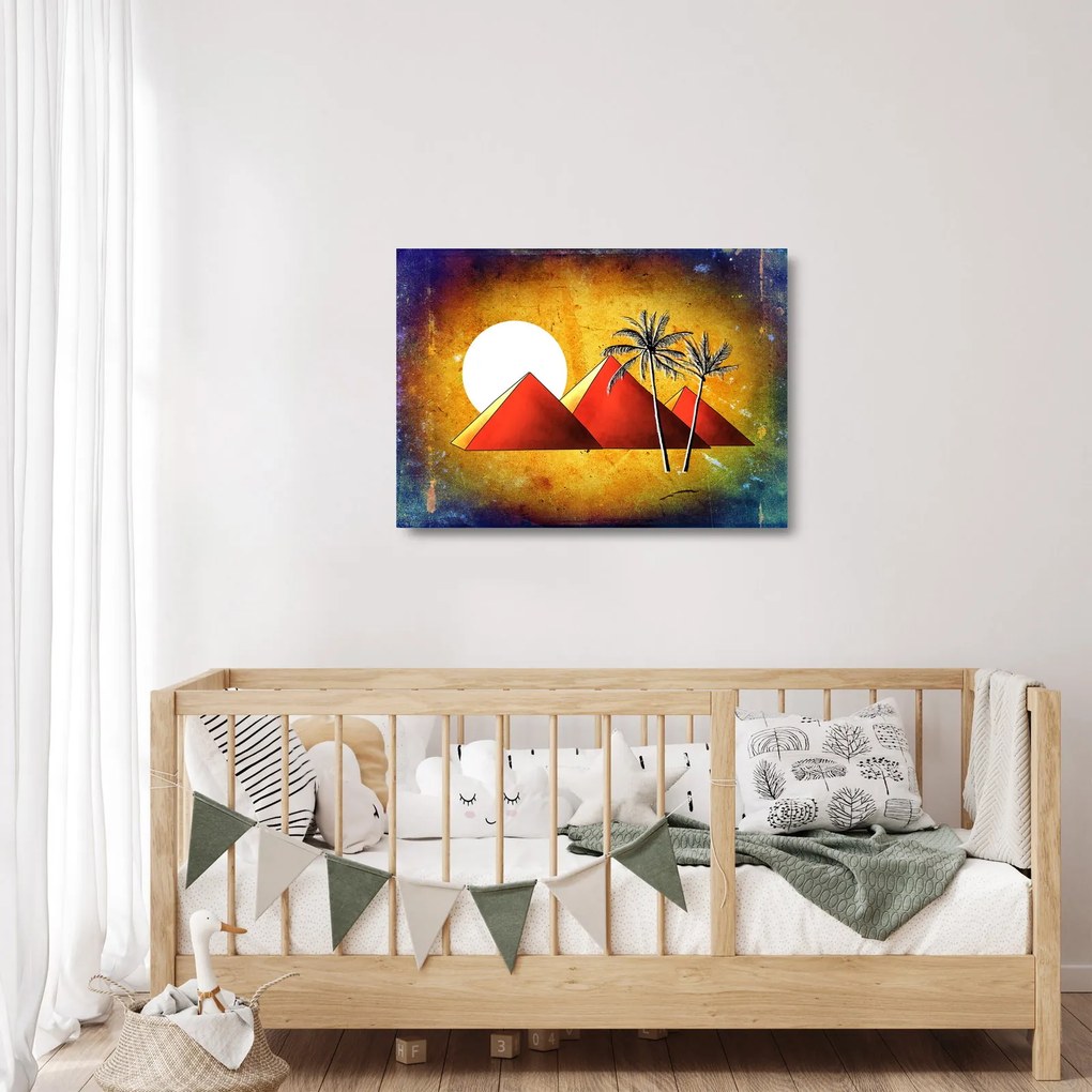 Festett egyiptomi piramisok képe (üvegen) (70x50 cm)