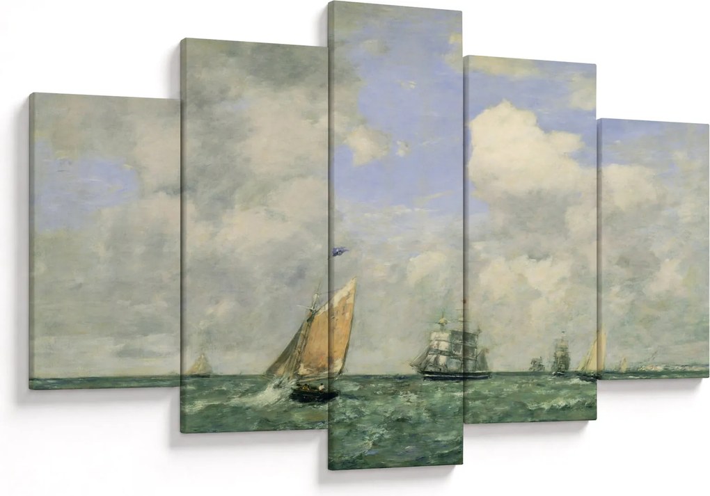 Kép - Eugène Boudin, Ships and Sailing Boats Leaving Le Havre, reprodukciók (150x105 cm)