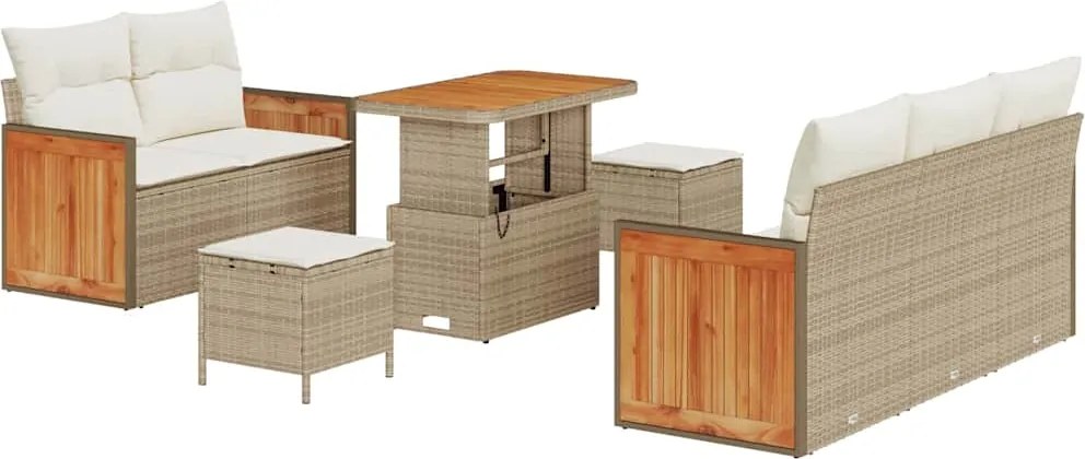 vidaXL Kerti Kanapé Szett párnával 10 pcs Beige és krém polirattan