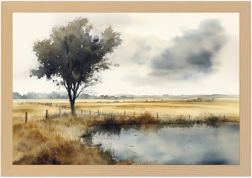 Poszter Keret Fa Tájkép Szabadtéri Falu Síkság Fűzfa Mezők 60x40