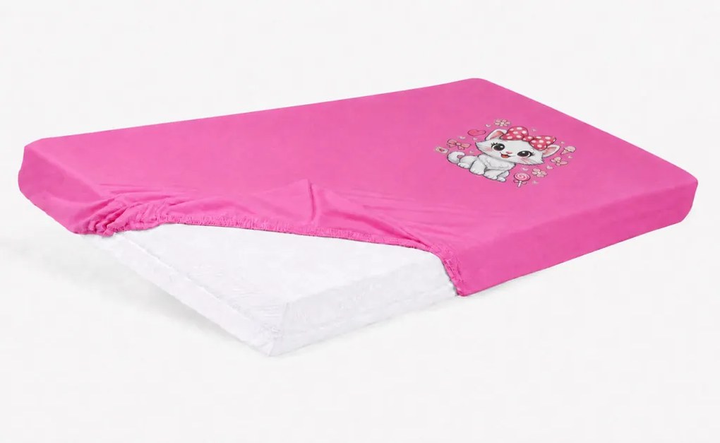 Bébi pamut gumis lepedő 60x120/70x140 - Cica mintával