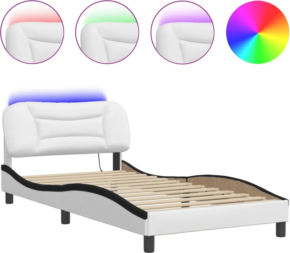 vidaXL fehér és fekete ágykeret LED-ekkel matrac nélkül Hvar 100 x 200 cm