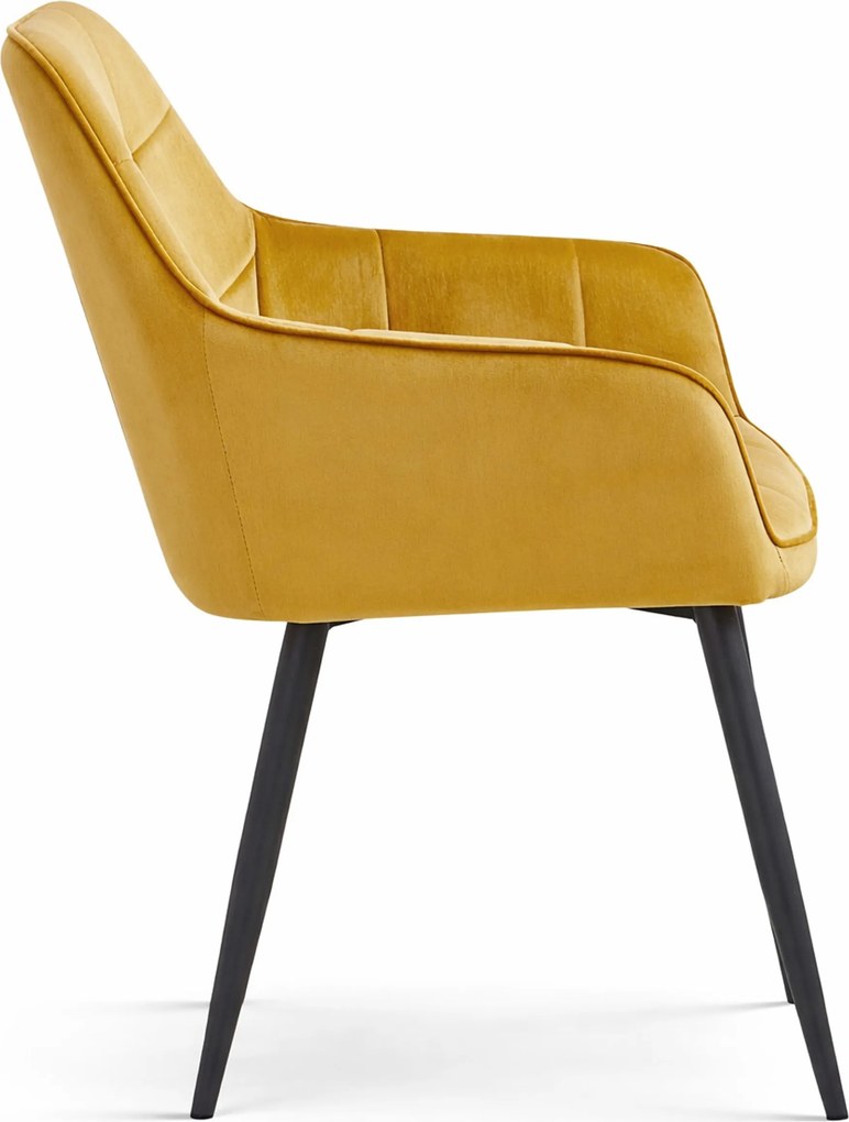 Étkezőszék VARSI VELVET fekete lábakkal, mustárszínű