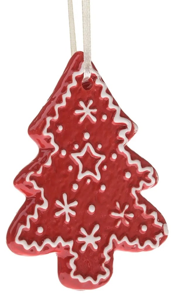 Kerámia függő dekoráció Fa, 9 x 8,7 x 1 cm, pirosmézeskalács