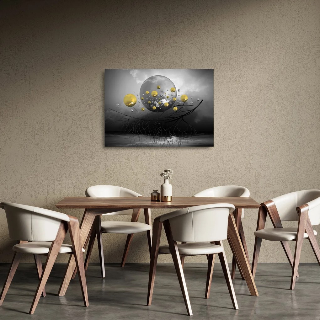 Arany absztrakt gömbök képe (üvegen) (70x50 cm)