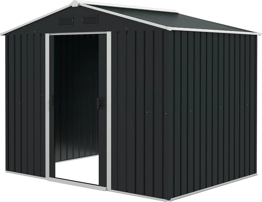 Outsunny Külső Kerti Shed 3.6m² 236x174x190 cm Szürke Kerti Shed 2 Tolóajtóval, Lejtős Tetővel és 4 Ablakkal Teraszra | Aosom