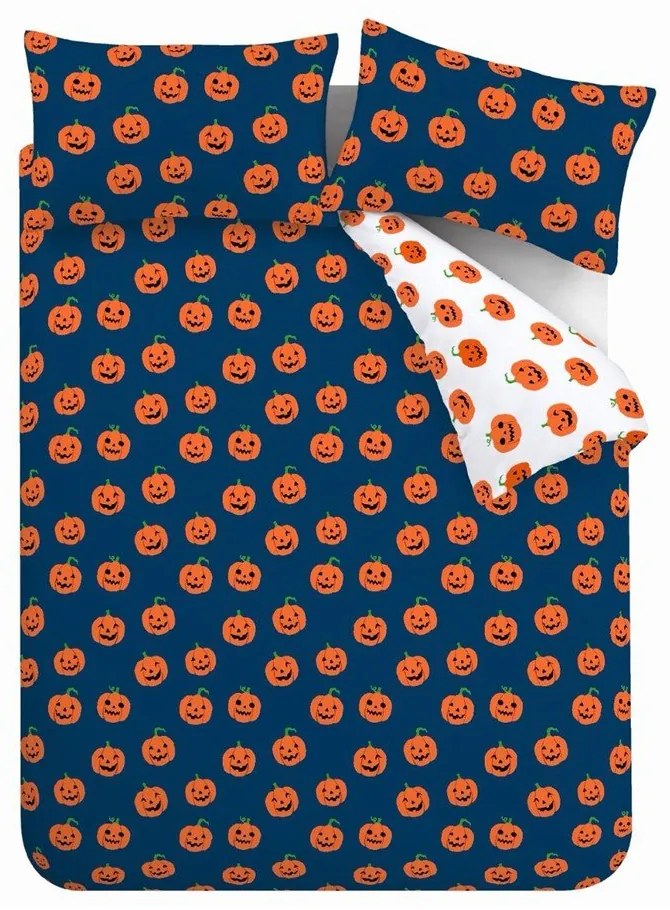 Kék-narancssárga kétszemélyes-hosszabbított ágyneműhuzat 230x220 cm Halloween Pumpkins – Catherine Lansfield