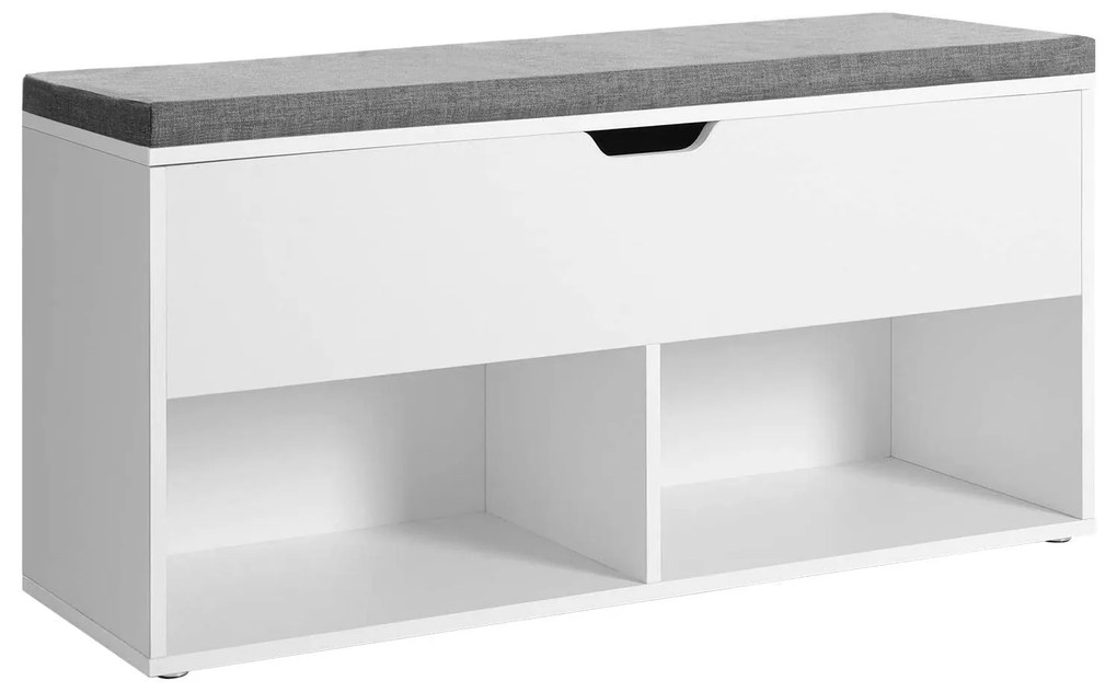 VASAGLE cipőpad, tárolópad párnázott üléssel, 100 x 48 x 30 cm, fehér
