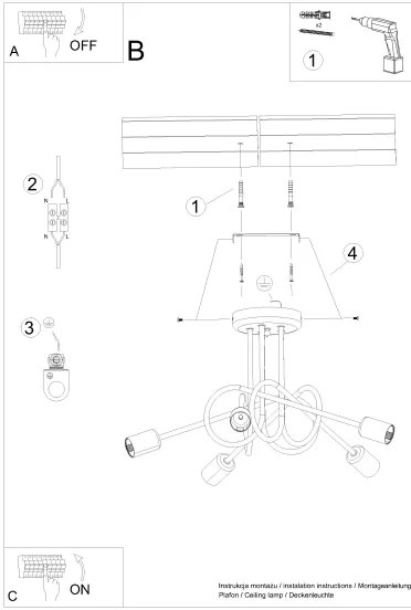 Sollux SL.1435 - Felületre szerelhető csillár  LOOP 5xE27/15W/230V fekete