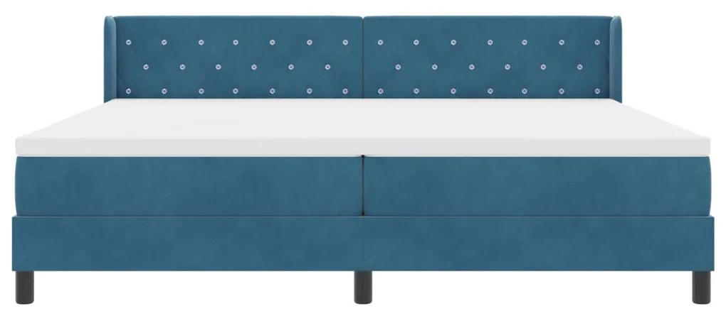 Boxspring Ágy Matrac Kék 200x200 cm Bársony