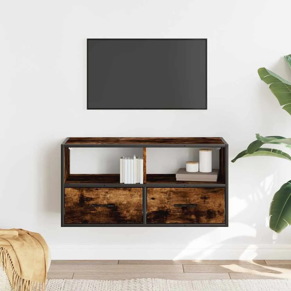 füstös tölgy színű szerelt fa és fém TV-szekrény 80x31x39,5 cm