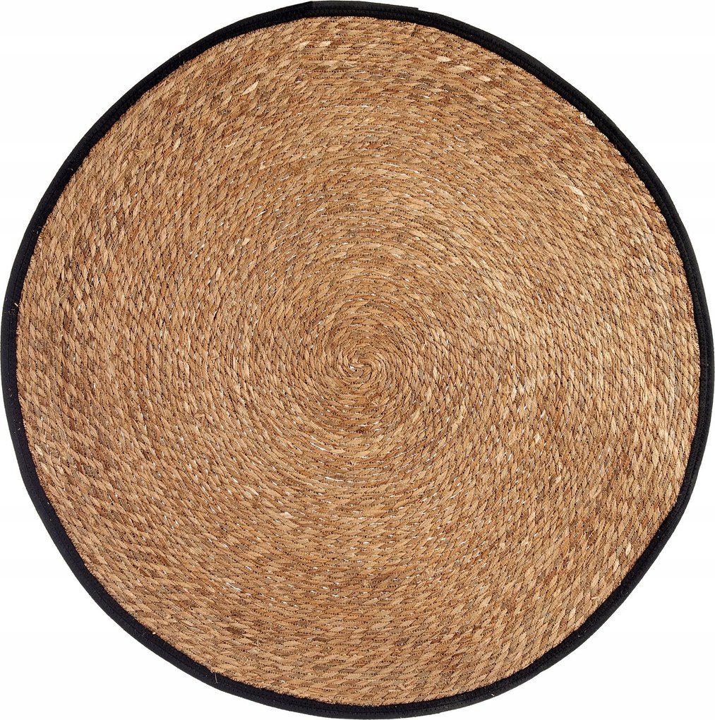 Kerek Fonott Szőnyeg Barna Tengerifűből, Fekete Szegéllyel Ø 100cm