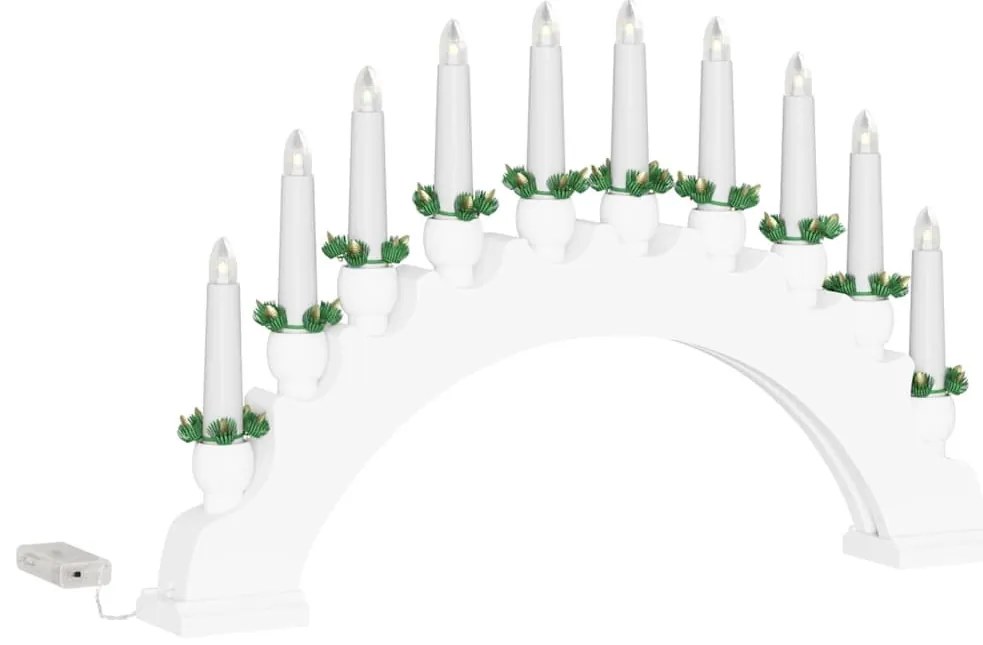 Karácsonyi gyertyatartó ív 10 LED gyertyával Fehér
