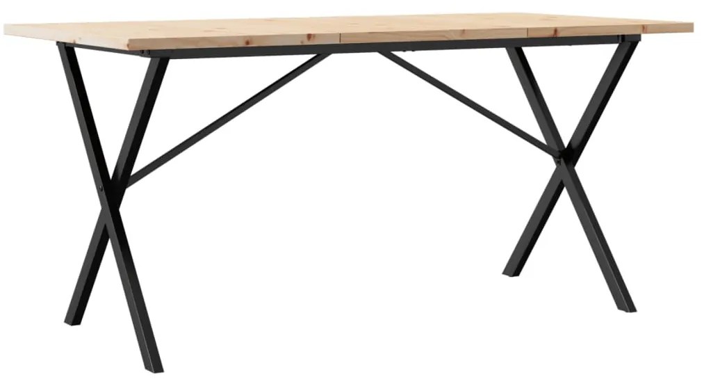 tömör fenyőfa és öntöttvas étkezőasztal X-vázzal 160x80x75,5 cm