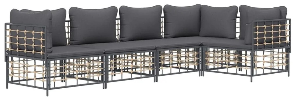 5 részes antracitszürke polyrattan kerti ülőgarnitúra párnákkal