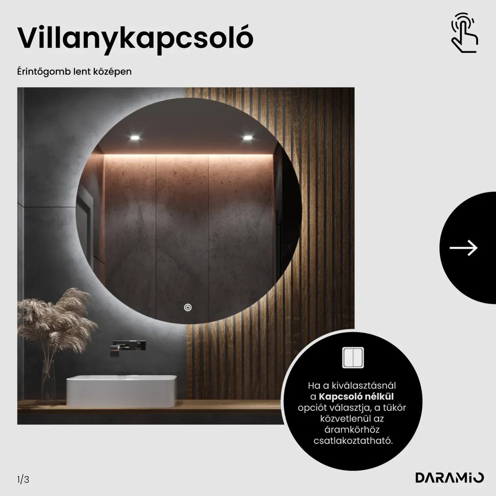 Kerek tükör LED világítással E2